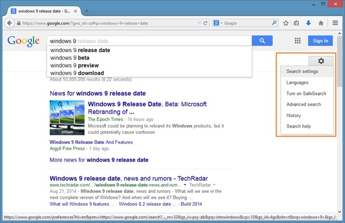 Open Google search results in new tab page step1