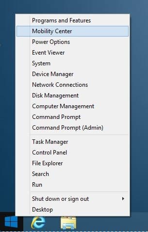 Open Mobility Center in Windows 8.1