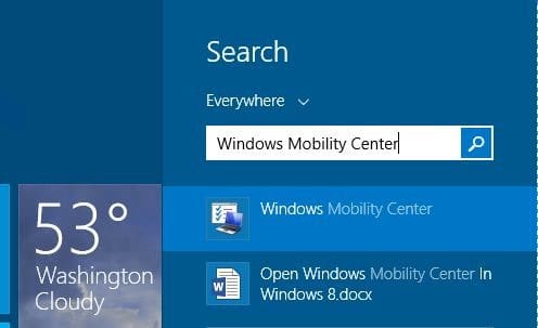 Open Windows Mobility Center in Windows 8.1