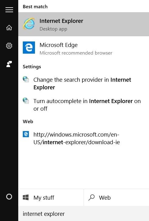 Open internet explorer in windows 10 pic1