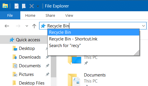 Pin Recycle Bin To Quick Access & Quick Access Toolbar in Windows 10 step2