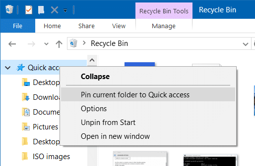 Pin Recycle Bin To Quick Access & Quick Access Toolbar in Windows 10 step6