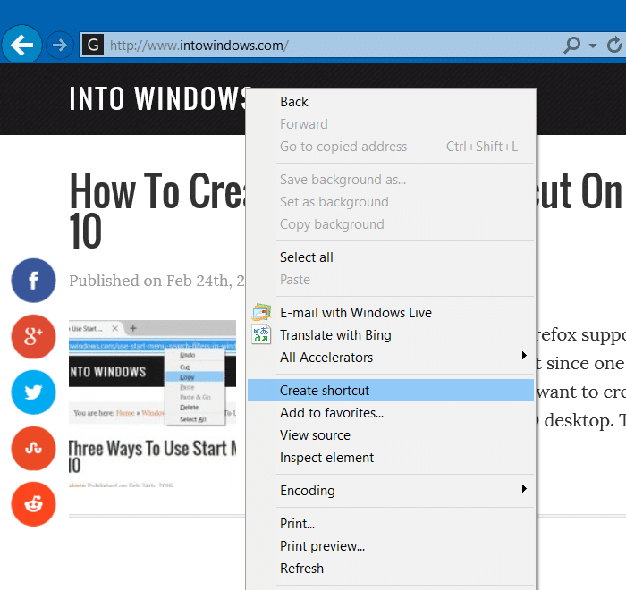 Pin websites to Start menu in Windows 10 step1