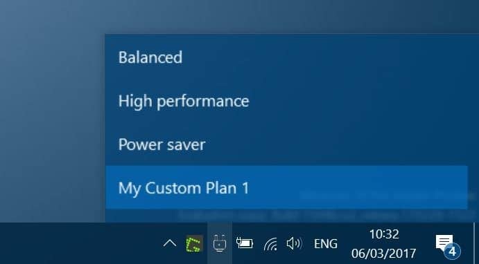 Power Plan Switcher switch power plan from taskbar in Windows 10 pic1