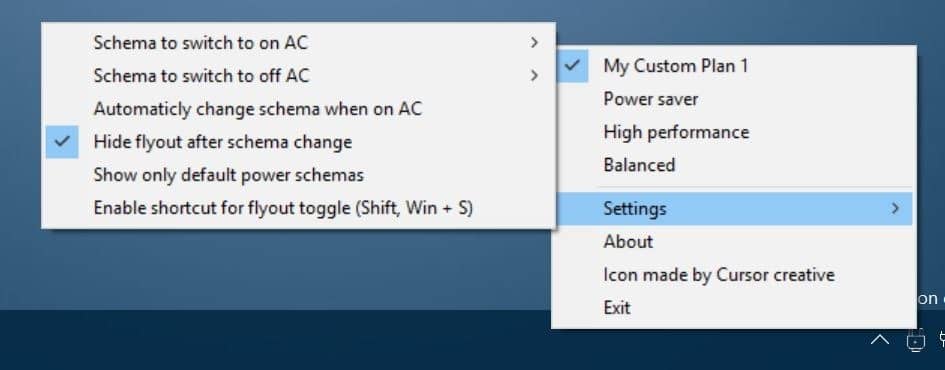 Power Plan Switcher switch power plan from taskbar in Windows 10 pic2