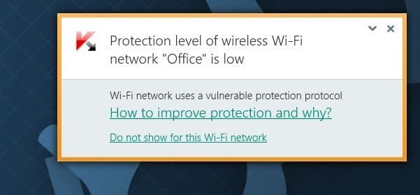 Protection level of wireless Wi-Fi network is low error