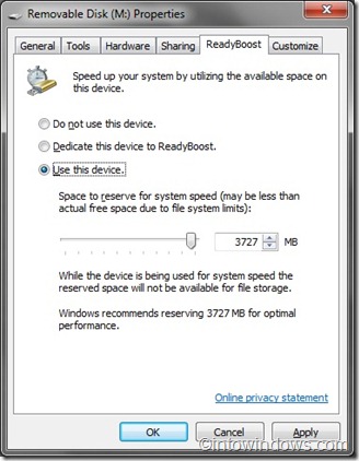 ReadyBoost tab