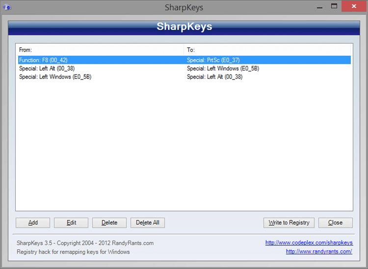 Remap keyboard in Windows 7 and 8.1 using SharpKeys