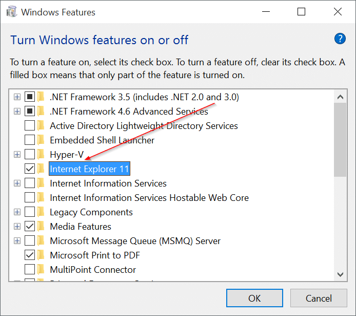 Remove Internet Explorer from Windows 10 Step4