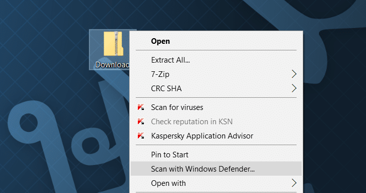 Remove Scan with Windows Defender from context menu Windows 10