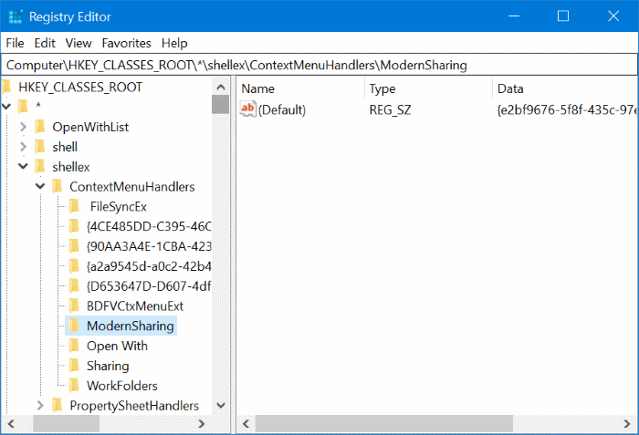 Remove Share from context menu in Windows 10 pic1
