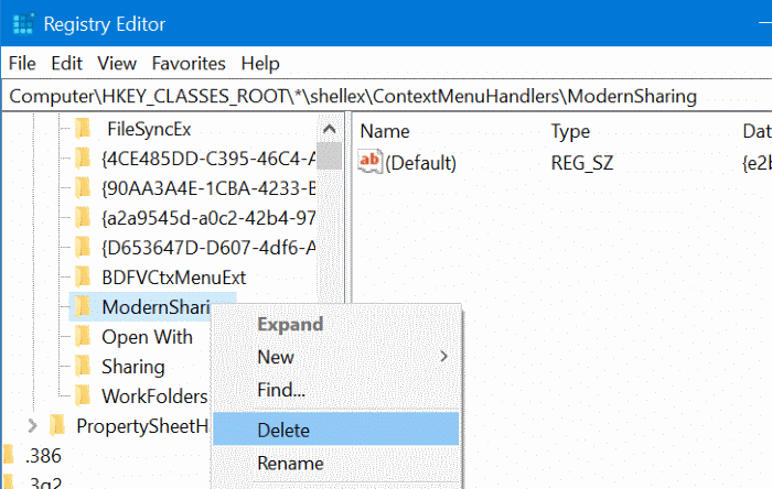 Remove Share from context menu in Windows 10 pic4