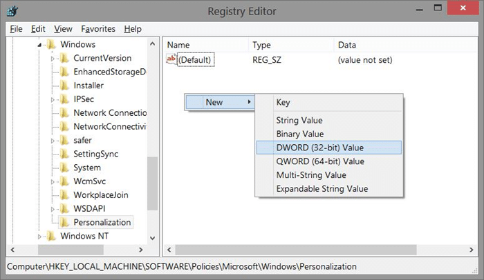 Remove Windows 8.1 lock screen using Registry Step3