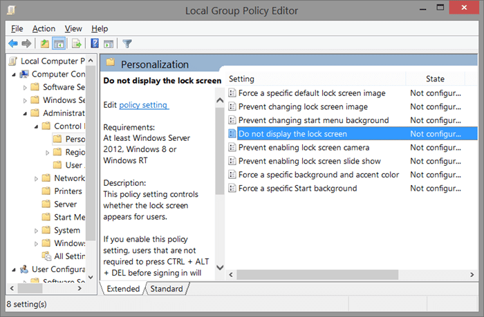 Remove Windows 8.1 lock screen using Registry Step6
