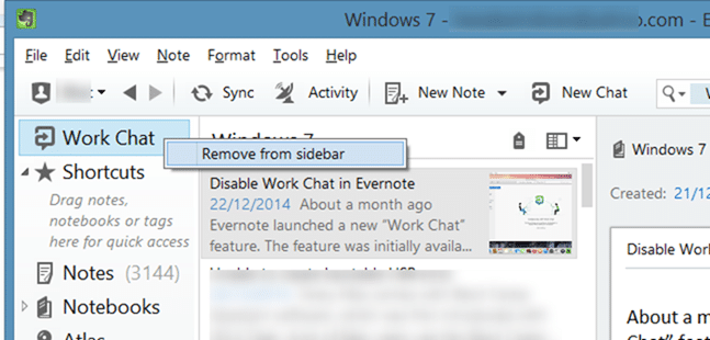 Remove Work Chat from Evernote