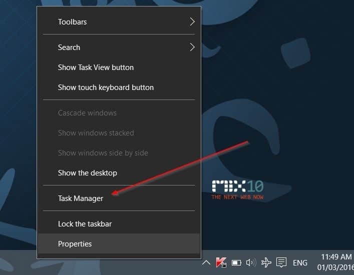 Remove airplane flight mode icon from Windows 10 taskbar step1