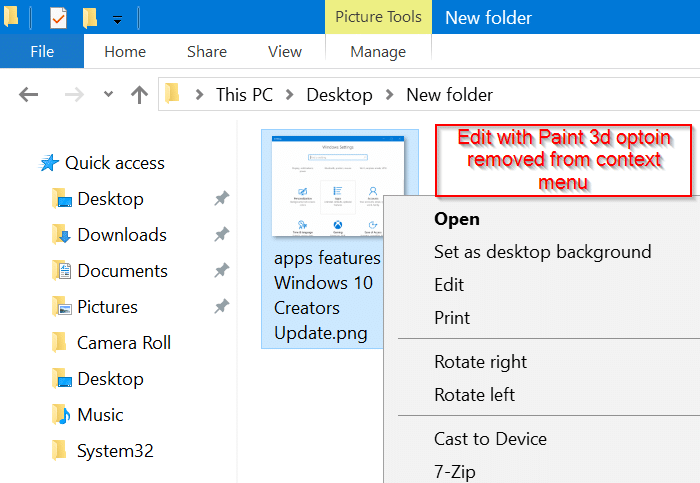 Remove edit with paint 3d option from context menu pic01