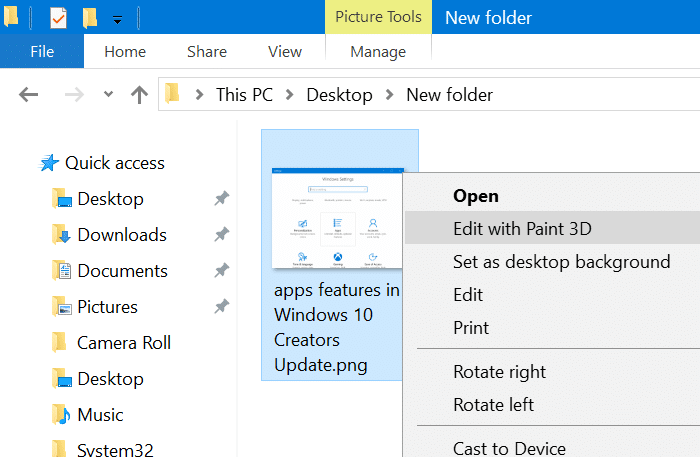 Remove edit with paint 3d option from context menu pic1
