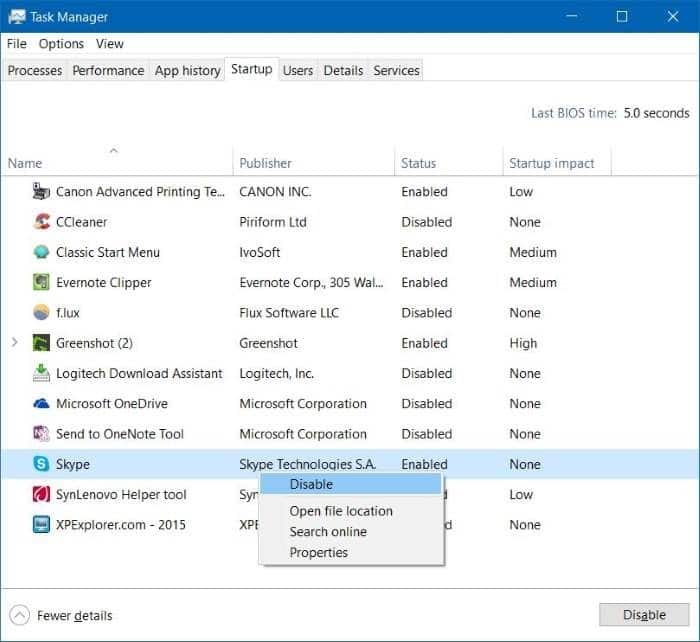 Remove programs from startup in Windows 10 step1