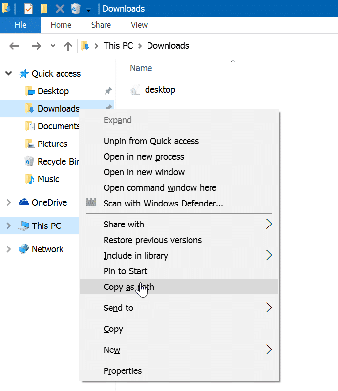 Rename Quick Access folders in Windows 10 step1