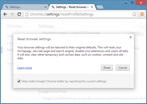 Reset Google Chrome Settings Step5