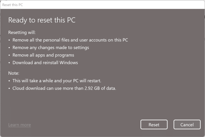 Reset Windows 11 to factory settings pic1.5