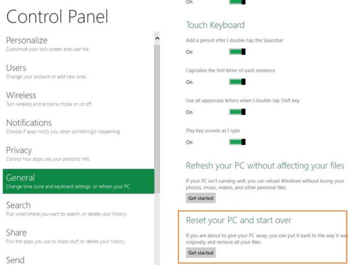 reset Windows 8 