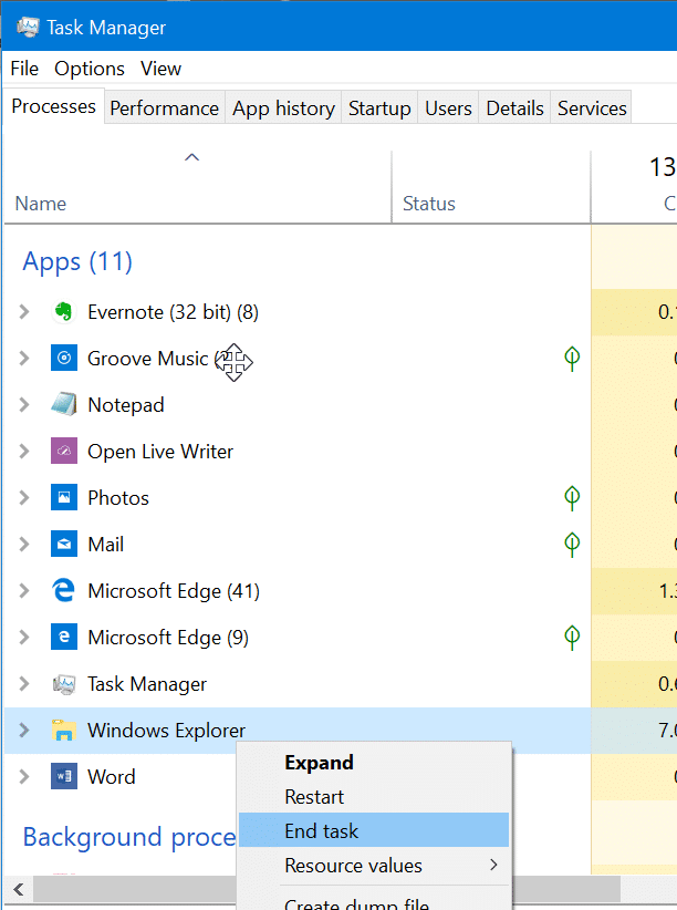 Restart Windows File Explorer in Windows 10 pic4