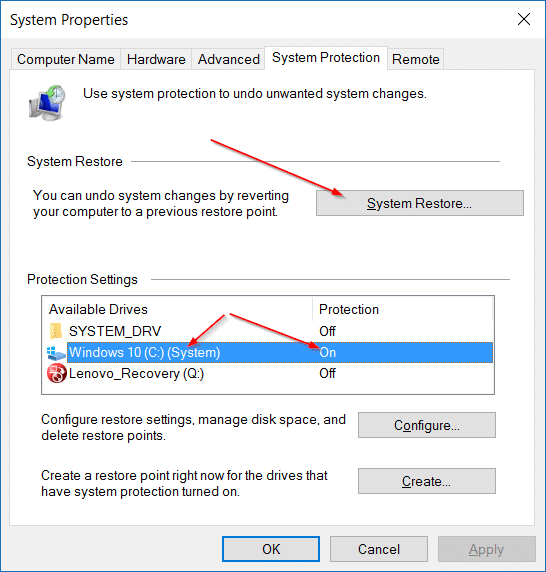 Restore Windows 10 to an earlier date step2
