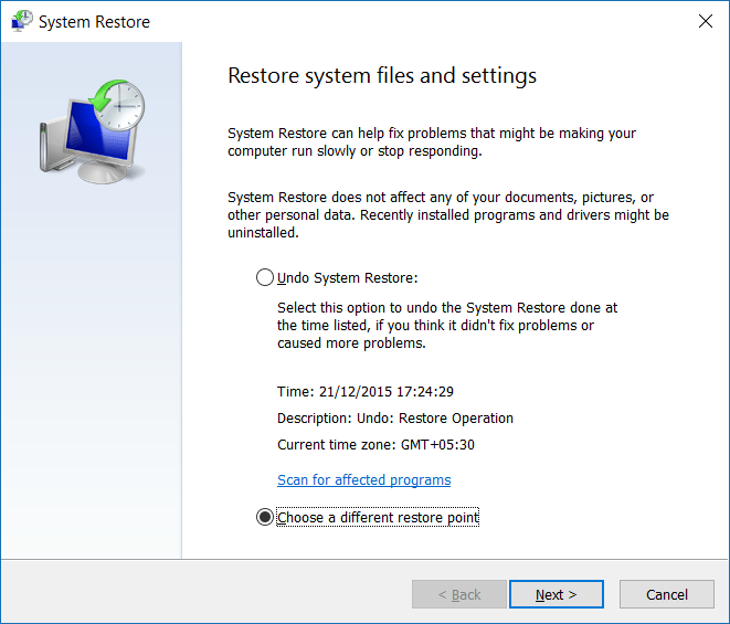 Restore Windows 10 to an earlier date step4