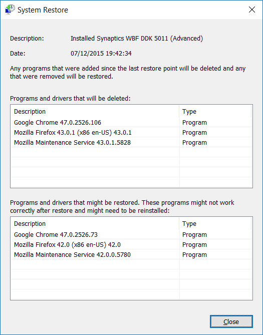 Restore Windows 10 to an earlier date step7