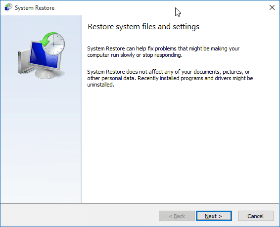 Restore Windows 10 to an earlier date step