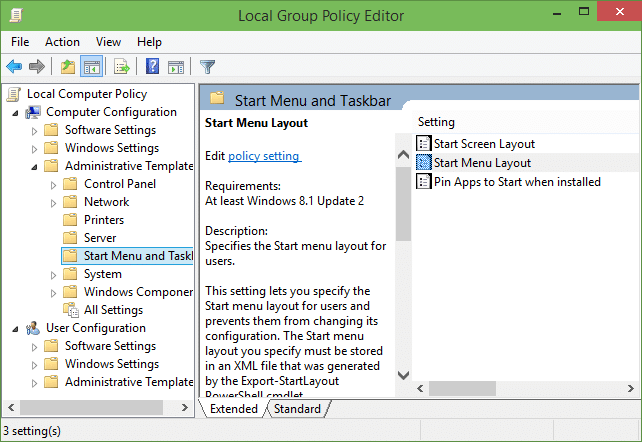 Restricting Start menu layout in Windows 10 step2