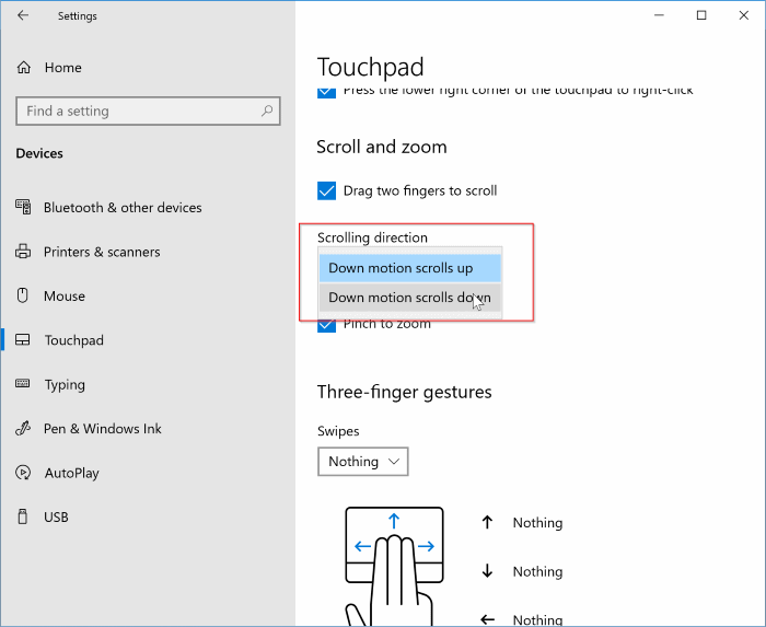 Reverse the touchpad scroll direction in Windows 10 pic1