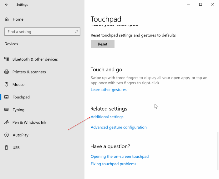 Reverse the touchpad scroll direction in Windows 10