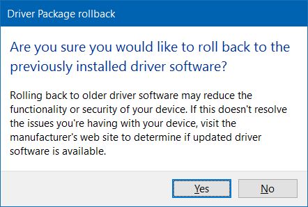 Roll back or restore previous version of a driver in Windows 10 step5