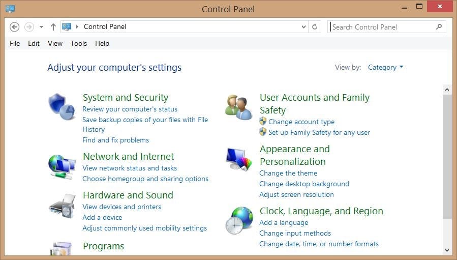 Run Control Panel as Administrator step1