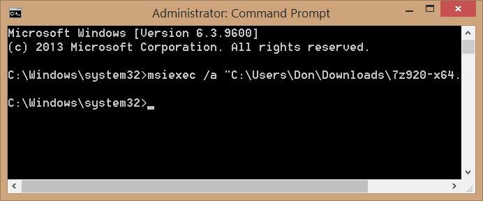 Run MSI file as administrator in Command Prompt