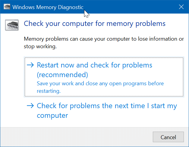 Run Memory Diagnostic test in Windows 10 pic1