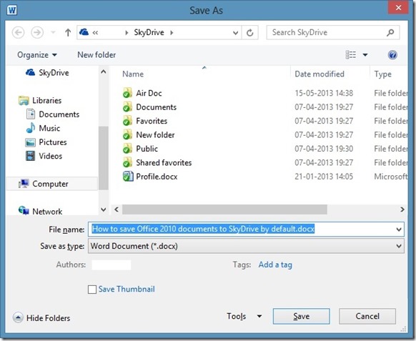 Save Office 2010 Documents to SkyDrive Picture4