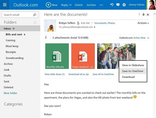 Save outlook.com attachments to Onedrive