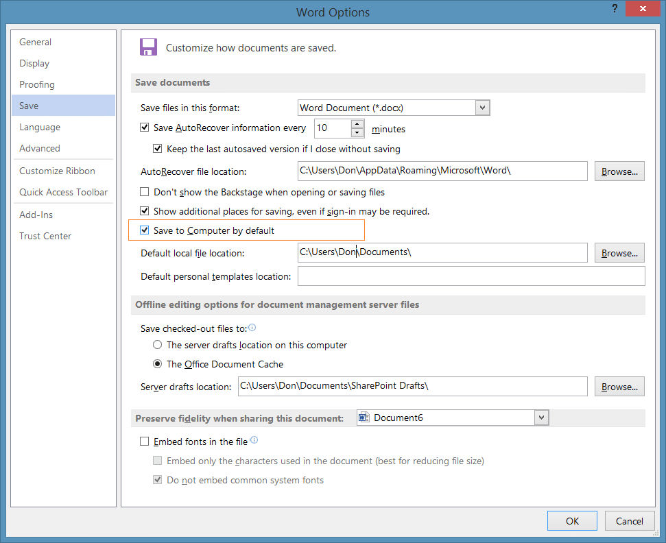 Save to computer by default in Office 2013 picture3