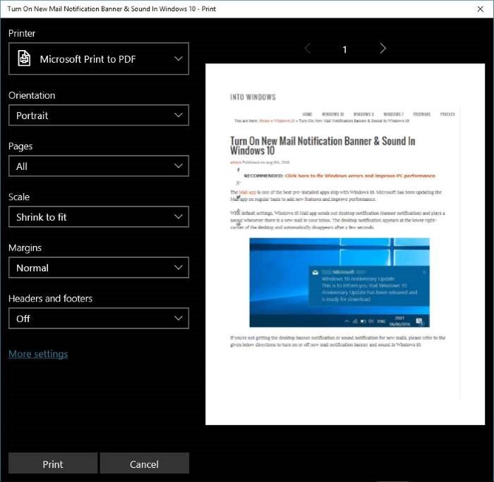 Save webpage as PDF in Microsoft Edge step2