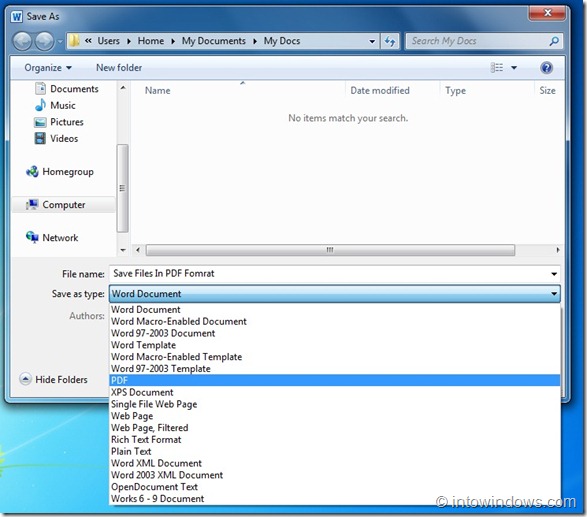 Save Files In PDF Format In Microsoft Office 2010