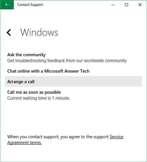 Schedule a call back from Microsoft in Windows 10 step5