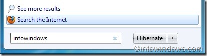 Search the internet from start menu