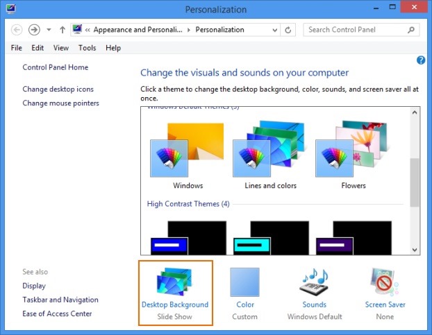 Select Specific wallpapers in a theme to use as desktop background Step1