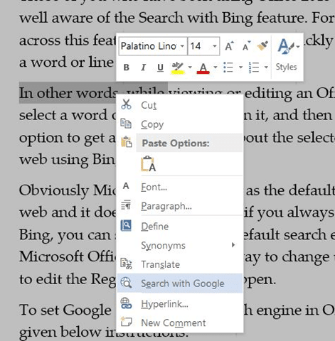 Set Google as Default Search In Office 2013 step