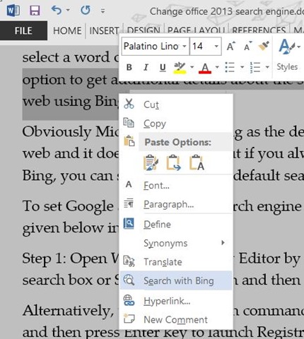 Set Google as Default Search In Office 2013
