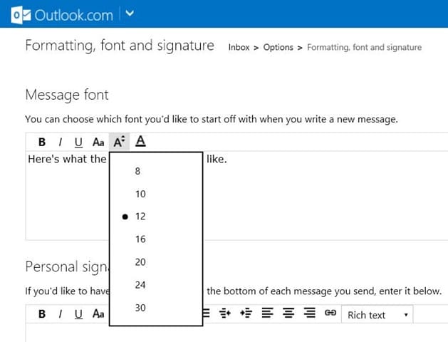 Set default font in Outlook com picture7